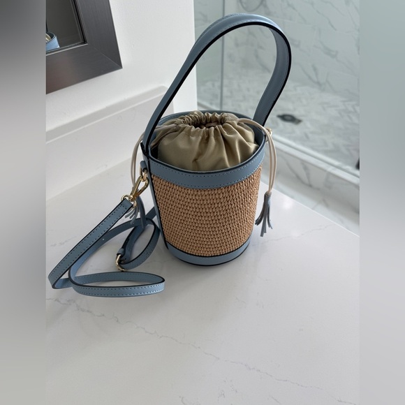 Light Blue Raffia Bucket Bag - Picture 3 of 4